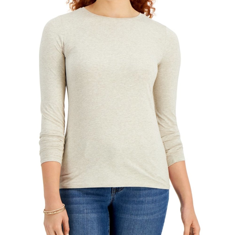 Style & Co Long-Sleeve Top,  Oatmeal Heather
